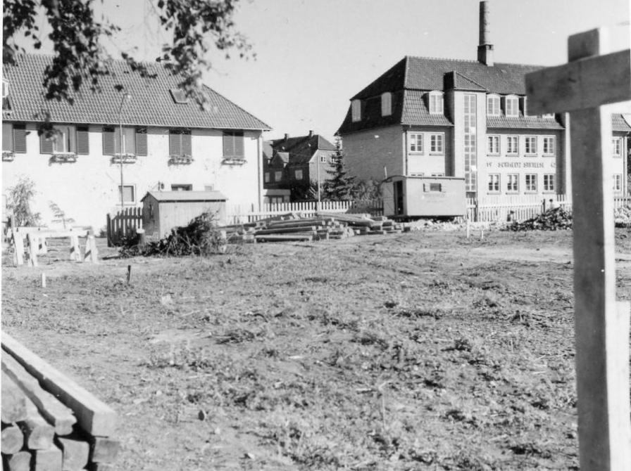 Roskilde Bibliotek under opførelse, Dr. Margrethes vej, 1959